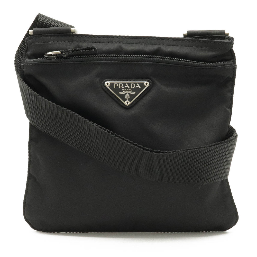 Prada VELA Crossbody Bag Gusset Leather NERO Black